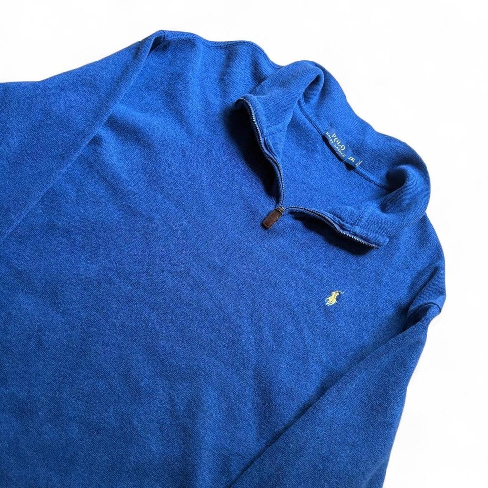 Polo Ralph Lauren Blue Quarter-Zip Pullover Yellow Pony Logo Mens XXL